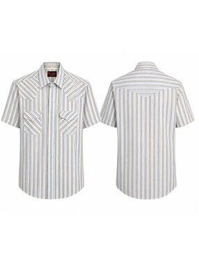 Vintage Plains Western Shirt Mens M Stripe Short Sleeve Pearl Snap